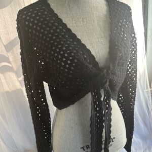 SO Black Crochet Tie-Front Shrug